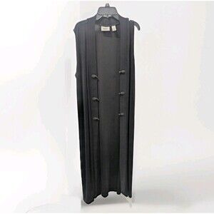Chico's Travelers Black Slinky Long Cardigan Vest Duster Jacket Size 1 = MEDIUM